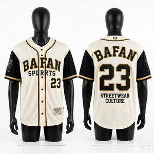 Camiseta 100% algodón para hombre, corte holgado, estampada, de alta calidad, 150 GSM, transpirable, estilo béisbol, en blanco, negro y dorado con contraste. - Product Image 1