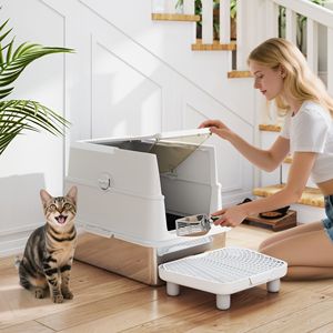 Lettiera per Gatti Extra Large in Acciaio Inossidabile con Coperchio Ribaltabile e Bordi Alti - Ideale per Gatti di Taglia Grande e le Loro Esigenze - Product Image 2