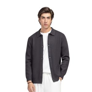 Cárdigan de punto gris carbón para hombre, con botones frontales, cuello tipo camisa, manga larga, estilo casual elegante, fabricante personalizado - Product Image 5