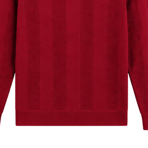 Suéter Polo Rojo Rubí para Hombre, Manga Larga, Diseño de Punto con Rayas Verticales Texturizadas, Puños Acanalados, Camisa Casual Premium - Product Image 6