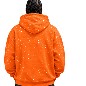 Sweat à capuche pour homme en molleton épais, imprimé à pois orange et blanc, avec cordon de serrage et poche kangourou, style streetwear décontracté - Product Image 2