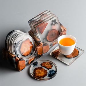 Posavasos de resina japonesa para taza de té, creativo, para té Kung Fu, de madera maciza con flores, de resina epoxi de cristal, juego de posavasos de madera y resina - Product Image 5