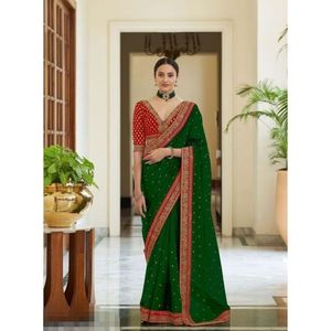 TRENDING ROYAL VICHITRA SEDA SAREE CON BLUSA DESCOSTADA VERDE - Product Image 1
