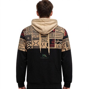 Sudadera con Capucha para Hombre, Color Negro y Beige, Diseño de Bloques de Color, Estampado Tribal Africano Geométrico, Sudadera de Forro Polar, Estilo Casual para Invierno - Product Image 4