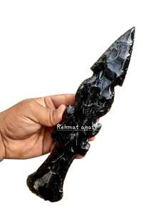 Dague tactique artisanale en obsidienne noire, pointe/lame de flèche (finition brute) - Product Image 2
