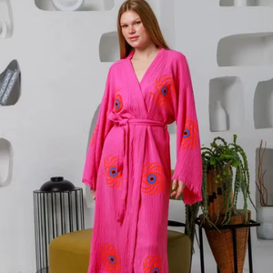 Atractivo Kimono de Algodón Midi Vintage de Verano, Estilo Bohemio con Ojo Turco, Cárdigan de Manga Larga para Mujer, Elegante y Holgado, para la Playa - Product Image 1