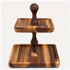 Support à gâteau à 2 niveaux en bois d'acacia fait main, support de présentation de dessert de mariage écologique, support à cupcakes en bois à plusieurs niveaux - Product Image 4