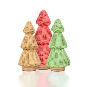 Mini sapin de Noël en rotin élégant, arbres de Noël suspendus et fleurs pour décorations de fête - Product Image 6