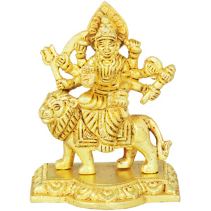Escultura de diosa Durga de latón de 3 pulgadas hecha a mano pequeña obra de arte India para regalar - Product Image 1