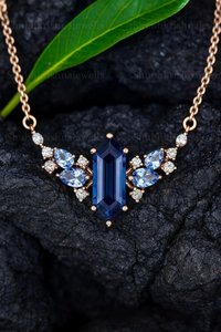 Colgante de Zafiro Azul Chapado en Oro Hecho a Mano, Joyería Elegante para Novia, Regalo de Aniversario Exquisito - Product Image 4