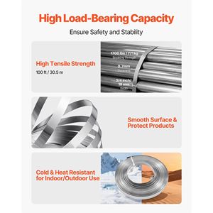 Kit de cerclage en acier robuste de 30 m avec 100 attaches métalliques, outil manuel pour l'emballage de palettes - Product Image 5