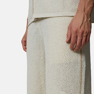 <b>Men's</b> Cream Cotton <b>Pajama</b> <b>Set</b> Short Sleeve Shirt And Bermuda Shorts Solid Color Casual Breathable Woven Fabric With Pockets - Product Image 6