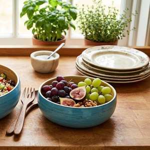 Ensemble de bols à salade en bambou écologiques et minimalistes, faits à la main, naturels, pour une cuisine contemporaine et une décoration de fête - Product Image 5
