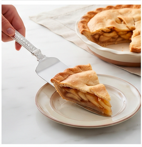 Couteau à gâteau vintage en acier inoxydable, lame rectangulaire, spatule en métal argenté avec manche orné pour usage domestique - Product Image 5
