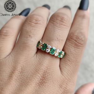 Charm Jewells IGI Certified 3 GM <b>Silver</b> Rose Gold Plated Cushion Cut Moissanite <b>Eternity</b> Band <b>Ring</b> Prong Setting Women's <b>Ring</b> - Product Image 1