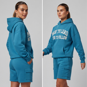 Conjunto de Sudadera con Hombros Caídos y Pantalones Cortos de Felpa de Algodón Pesado de 500 g/m² para Mujer - Product Image 4