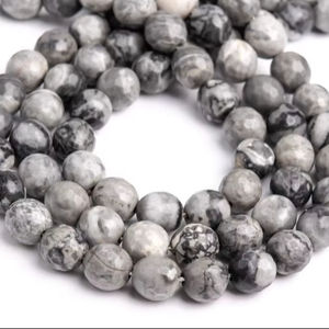 ลูกปัดหินแจสเปอร์เกรย์แครซี่เลซธรรมชาติทรงกลมเหลี่ยมเพชรพลอยขนาดเล็ก สำหรับทำเครื่องประดับ สร้อยข้อมือ สร้อยคอ DIY - Product Image 1
