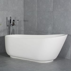 Vasca da bagno ovale in pietra a superficie solida da 67 pollici con vasche da bagno a trabocco - Product Image 1