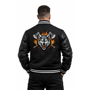 Veste bomber varsity en molleton d'hiver, personnalisable avec logo, broderie de haute qualité, imperméable, écologique, style streetwear. - Product Image 5