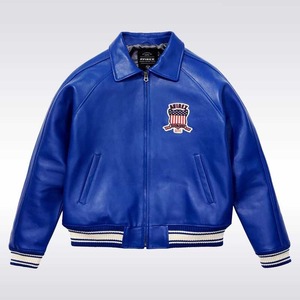 เสื้อแจ็คเก็ตบอมเบอร์หนังสีน้ำเงินมาซารีน Avirex USA สำหรับผู้ชาย - Product Image 1