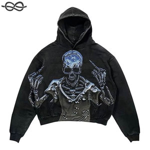 Oem Custom Washed <b>Hoodie</b> No <b>Strings</b> Oversized French Terry Sweatshirts Men Vintage Distressed <b>Hoodie</b> - Product Image 5