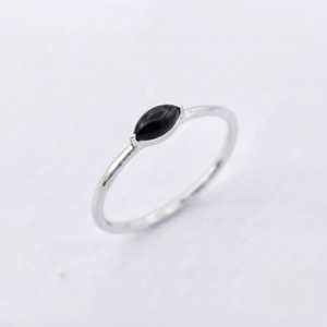 Rhaya Jewels Women's Elegant Rhodium Plated 925 Sterling <b>Silver</b> Geometric Marquise Cut Cab Black Onyx Claw Setting <b>Dainty</b> Band - Product Image 3