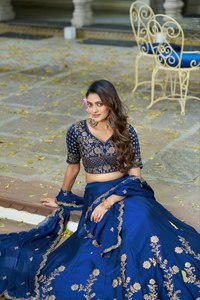 Tennecy Vichitra Silk Thread Sequence Lehenga Choli Set-Women's Party Wedding Winter <b>Ankle</b>-Length Stretchable Quick-Dry - Product Image 6