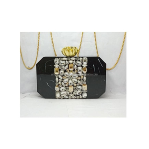 <b>White</b> Resin <b>Clutch</b> with Beaded Handle and Chain Handmade Designer Evening Purse Women Party <b>Bag</b> Wholesale Bulk - Product Image 5