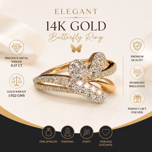 Élégante bague papillon en or 14 carats |   Bague en diamant scintillante de qualité supérieure pour femmes |   Cadeau de bijoux fins de luxe pour elle, pour une fête de mariage - Product Image 5