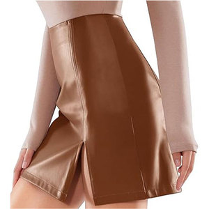 Jupe mini en cuir taille haute pour femme, couleur unie, fente asymétrique, style club sexy, design brillant - Product Image 6