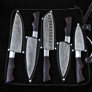 Ensemble de couteaux de cuisine en acier Damas, couteaux de chef professionnels faits à la main, manche en bois, couverts de qualité supérieure, fabricant OEM - Product Image 2