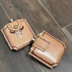 Hand Tooled Leather Stainless Steel Hip Flask With Belt Leather Case for Liquor Multi-Function Cow Leather Luxury Flask Holders - Product Image 6