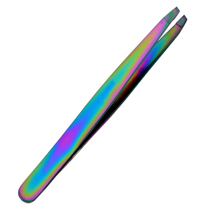 Professional Stainless Steel Slanted Tip Eyebrow <b>Rainbow</b> Color Tweezers with Reusable & Durable Design and Custom Logo Low MOQ - Product Image 2