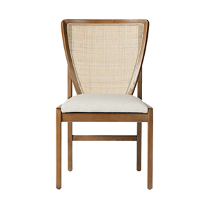 Chaise de salle à manger en bois massif avec dossier en rotin tressé et assise rembourrée, chaise de salle à manger moderne en bois naturel pour la maison et le café - Product Image 1