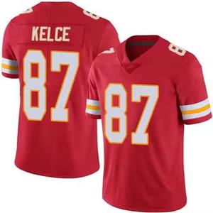 Maillot de football rouge à col en V et manches courtes pour homme Kansas City Chiefs Kelce 87, en sergé respirant à séchage rapide, grande taille, en polyester - Product Image 1