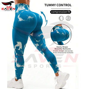 Custom Made Good Supplier OEM ODM Service Blue White Print Latest Design Highest Quality Women Leggings For Wholesale Price - Product Image 6