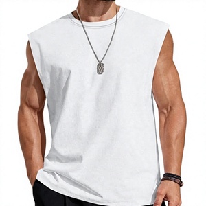 Ever Glow <b>Men's</b> <b>White</b> Sleeveless O-Neck Tank Top Solid Casual Nonwoven Polyester/Cotton <b>Vest</b> Plus Size Anti-shrink 240g - Product Image 1
