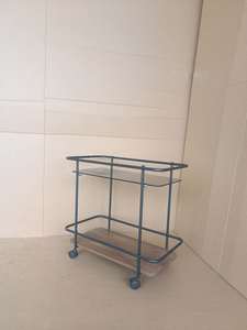 Modern Rolling Coffee Table Metal <b>Frame</b> Glass Top 2 Tier Serving Trolley Wood Base for Living Room Dining - Product Image 5