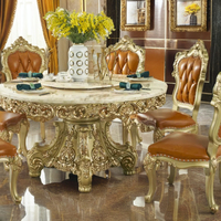 Table à manger ronde de luxe européenne, base sculptée en or, marbre, design classique moderne