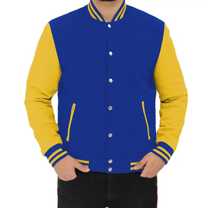 2025 OEM <b>Men's</b> Stand Collar Classic Blue Varsity Letterman Varsity <b>Jacket</b> For <b>Men</b> With <b>White</b> Leather Strip Winter Heated <b>Jacket</b> - Product Image 2