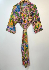 Robe de Demoiselle d'Honneur Imprimée au Bloc, Peignoir d'Été en Coton, Kimono - Product Image 1
