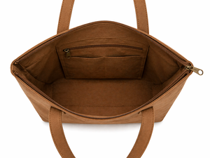 Brown Canvas <b>Tote</b> <b>Bag</b> <b>With</b> Leaf Print <b>Zip</b> Closure Minimalist Style Shopping <b>Bag</b> All Seasons Use - Product Image 4
