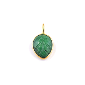 Colgante de Plata de Ley 925 Bañada en Oro con Diseño de Hoja Tallada y Teñida, 10x8mm, Hecho a Mano, Engastado en Bisel, para Fabricación de Joyas - Product Image 1