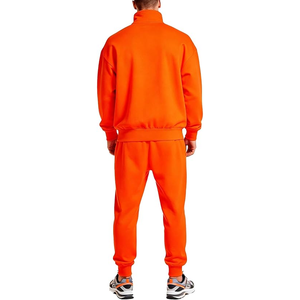 Men's <b>Orange</b> Quarter-Zip Tracksuit Set Knitted Solid Color Streetwear Casual Wear Breathable Polyester Spring Season - Product Image 2