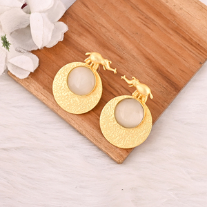 Handmade White Cat'seye Gemstone Gold Plated Bezel Setting Butterfly Brass Earrings Fashion Jewelry for Women - Product Image 4