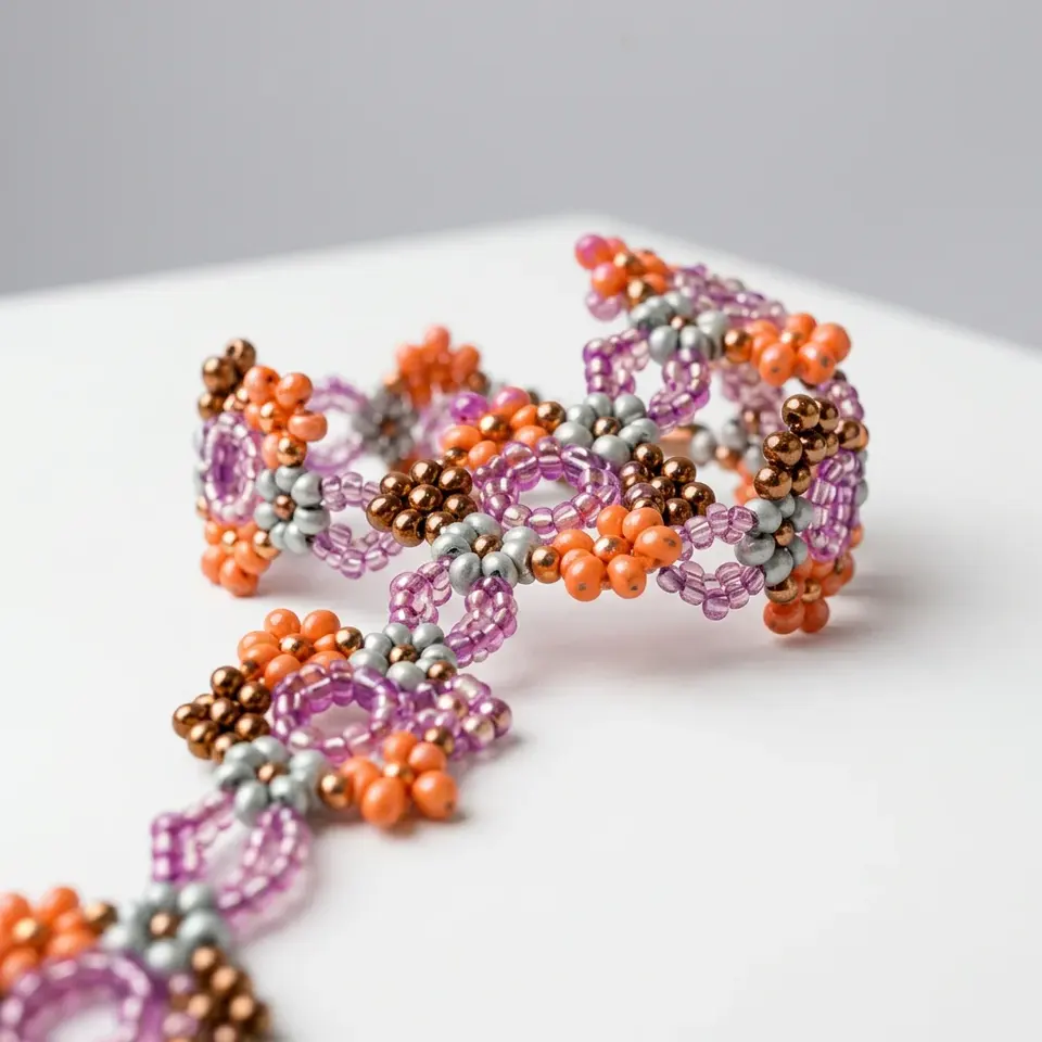 Handmade 12 Flower Beaded Necklace Multicolor Floral Statement Jewelry ...