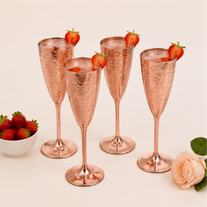 Juego de 4 copas de champán de cobre puro martillado a mano, copas de vino de cobre de lujo irrompibles con tallo largo para bodas - Product Image 4