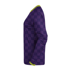 T-shirt à manches longues à carreaux violets pour hommes, col rond, bordure vert lime, pull décontracté - Product Image 4