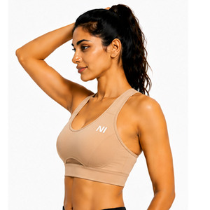 Soutien-gorge de sport sans coutures pour femme, dos nageur, col rond, design découpé, respirant, maintien moyen, pour yoga et fitness, couleur unie - Product Image 3