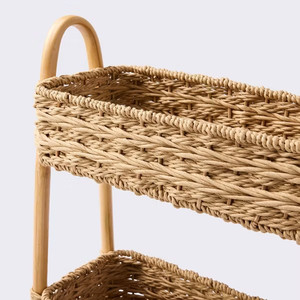OEM ODM Organizer Stand Natural Wicker Storage Rack Eco Friendly Two Tier Basket <b>Shelf</b> <b>Rustic</b> Elegant Home Storage Furniture - Product Image 2